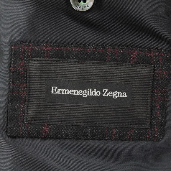 Ermenegildo Zegna Sport Coat Size 54L 44L US in Black & Red Plaid 100% Wool
